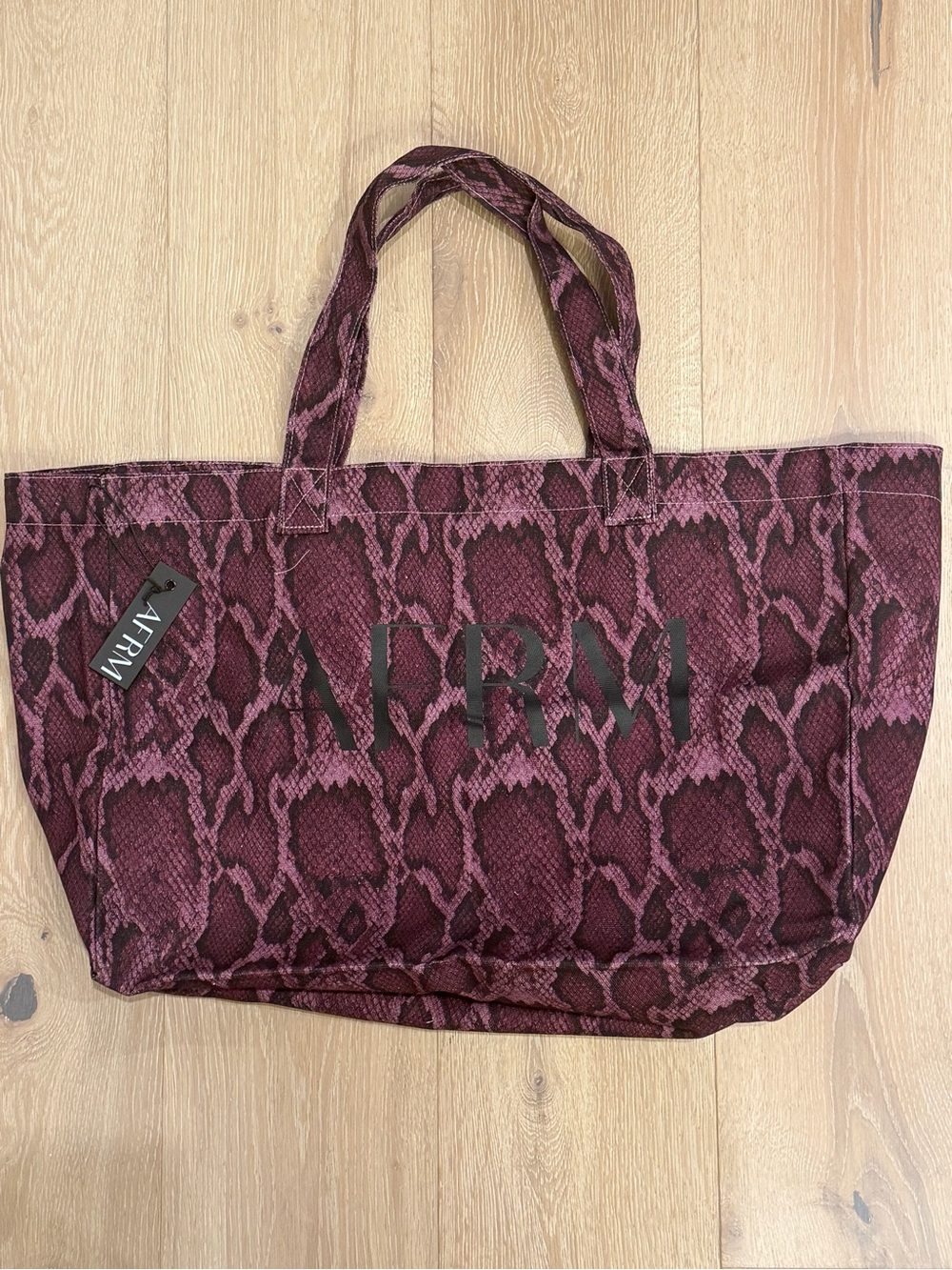 NWT AFRM Purple Snake-Print Tote Bag